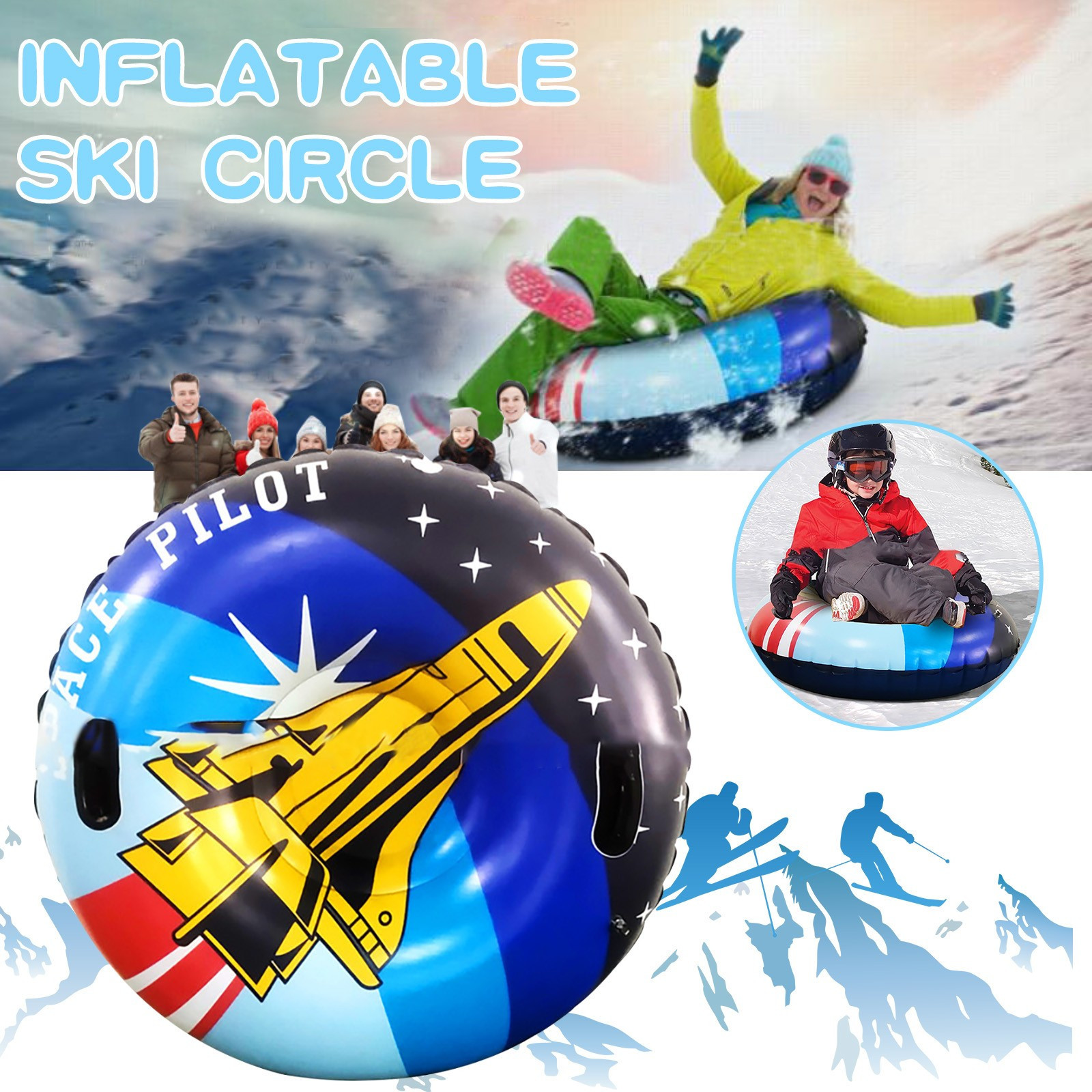 47'' Snow Tube for Kids and Adults, Inflatable Snow Sled Winter Fun Toys, Heavy Duty Thicken Bottom Fast and Durable, Gift Outdoor Snow Games
